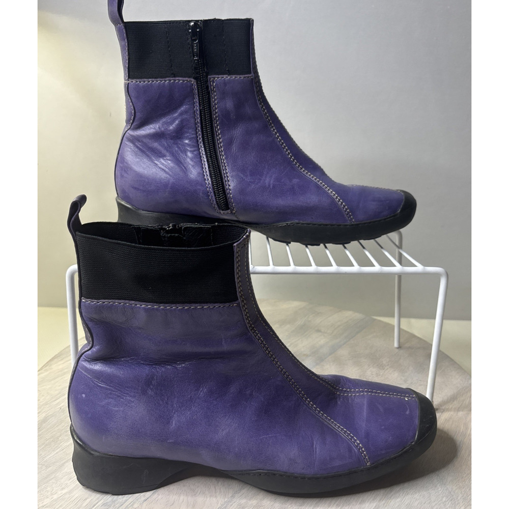 Wolky Womens Purple Leather Ankle Boots EU 37 US 6.5-7 Zip Comfort Walking Shoes